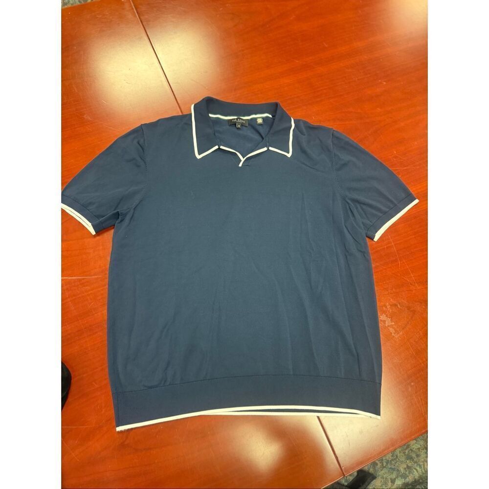 Ted Baker Navy Knit Johnny Collar Polo Style Top sz 4 or US XL